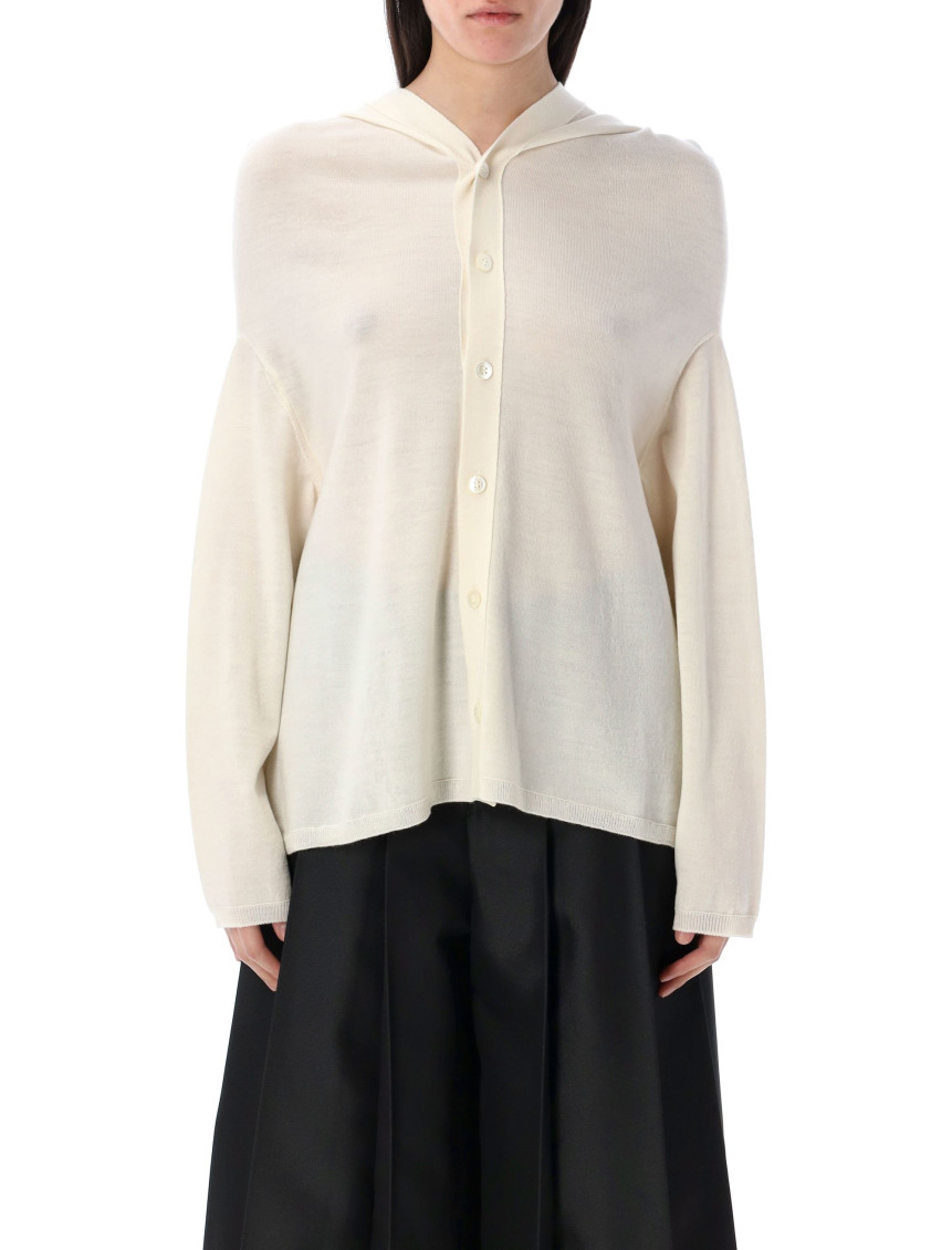 Comme Des Garçons Lightweight Knitwear Hooded Cardigan With Long Sleeves In White