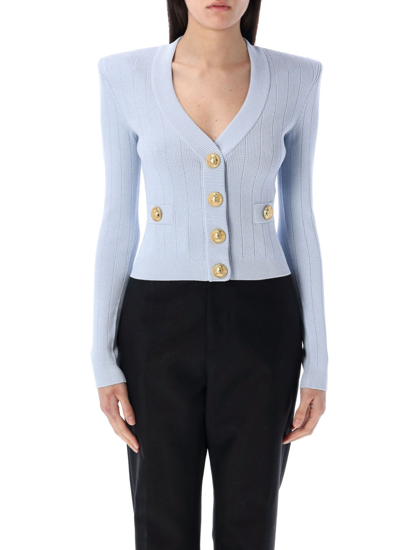 Balmain Engraved-button Cardigan In Blue