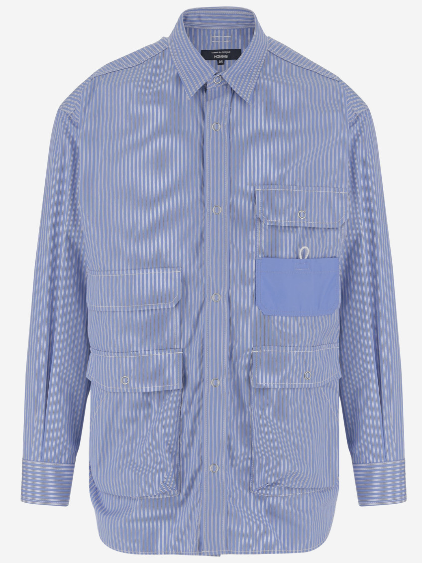 Comme Des Garçons Cotton Shirt With Striped Pattern In Blue