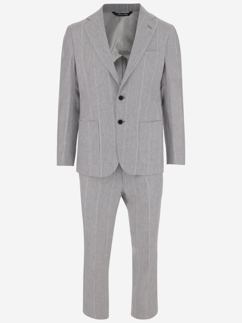 Brian Dales Light Gray Wool Suit With Single-breasted Blazer And Wide-leg Trousers