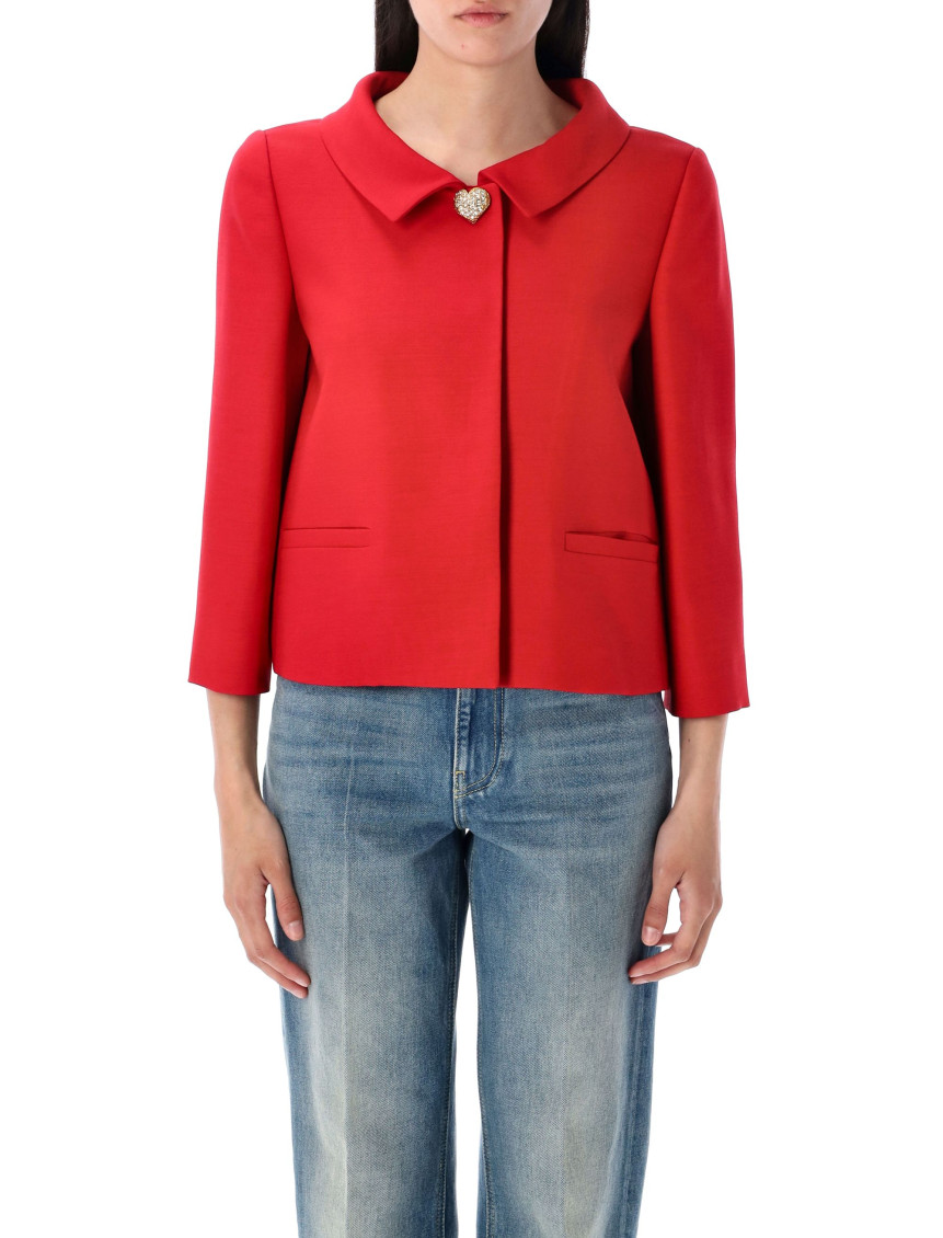 Valentino Womens Paris Heart-button Relaxed-fit Wool And Silk Jacket In Red