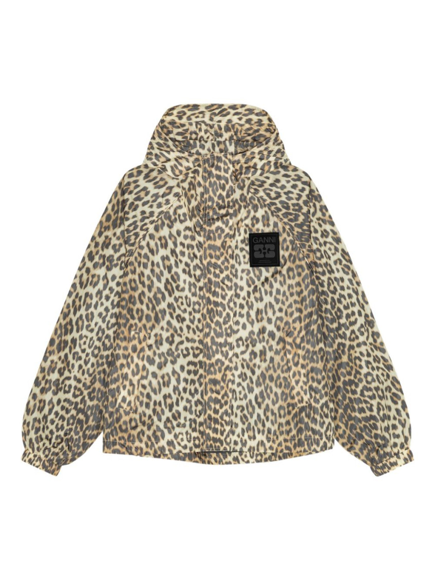 Ganni Leopard Raincoat Jacket In Brown