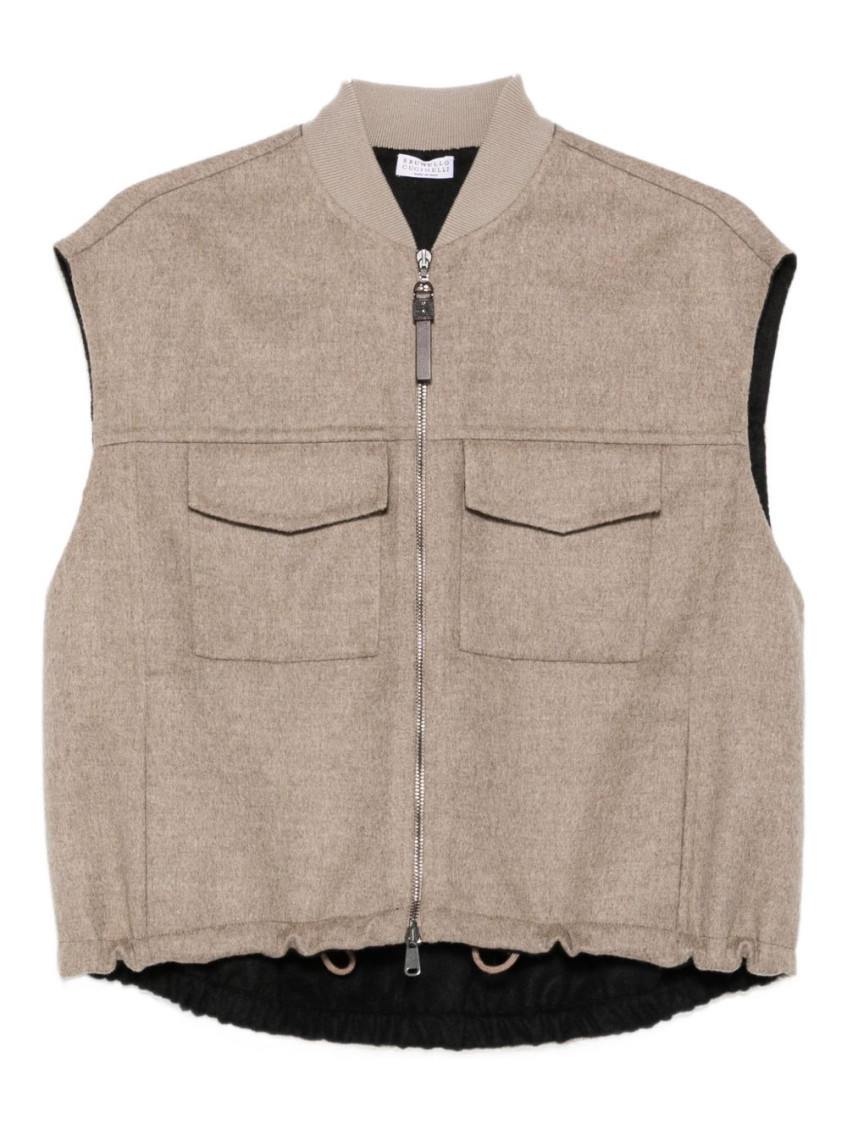 Brunello Cucinelli Beige Wool Zipped Vest In Sand