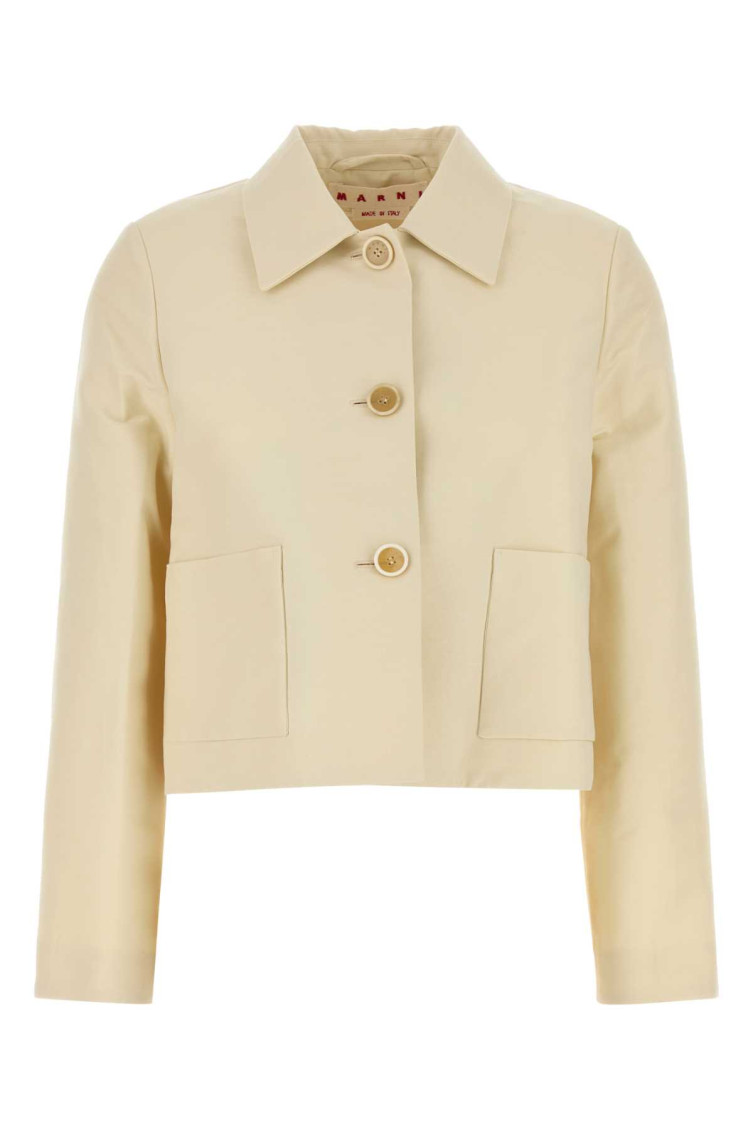 Marni Collared Neck Blazer With Front Pockets In Neutral