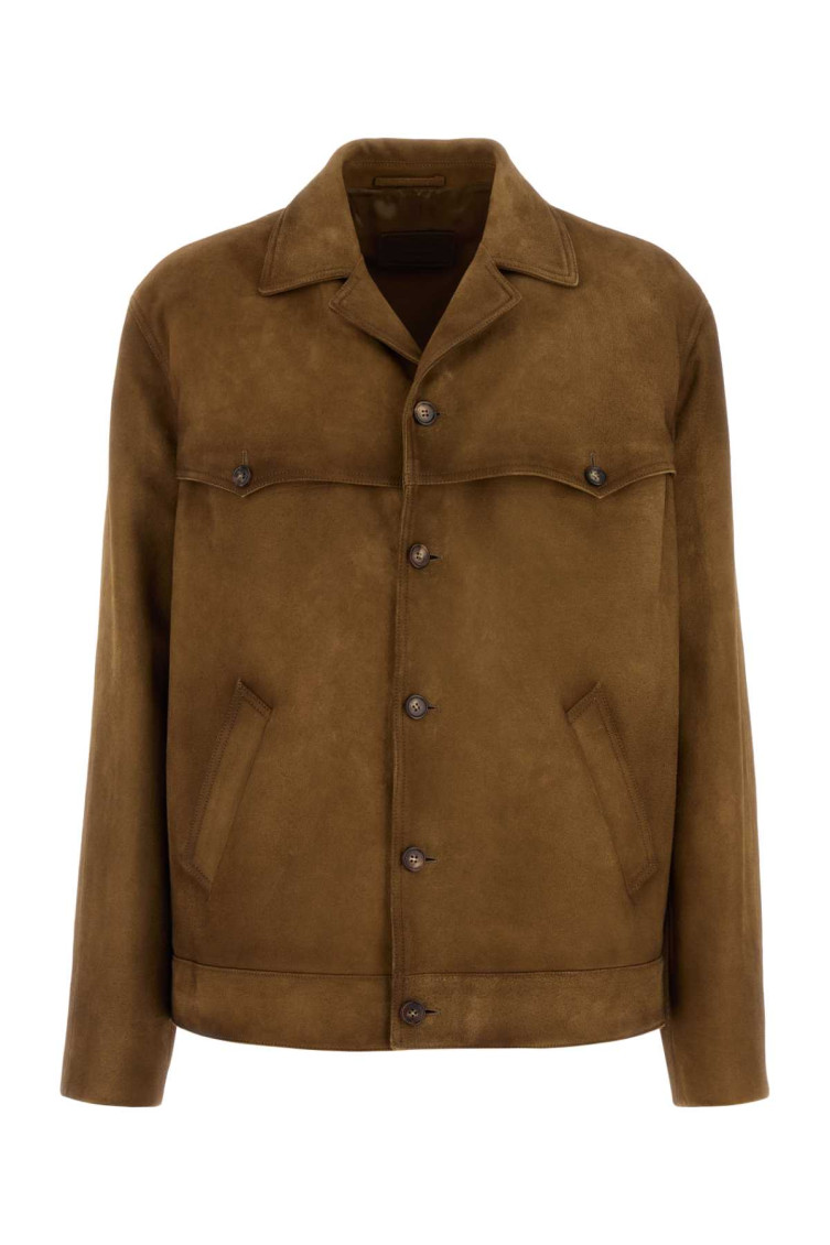 Prada Camel Suede Jacket In Brown