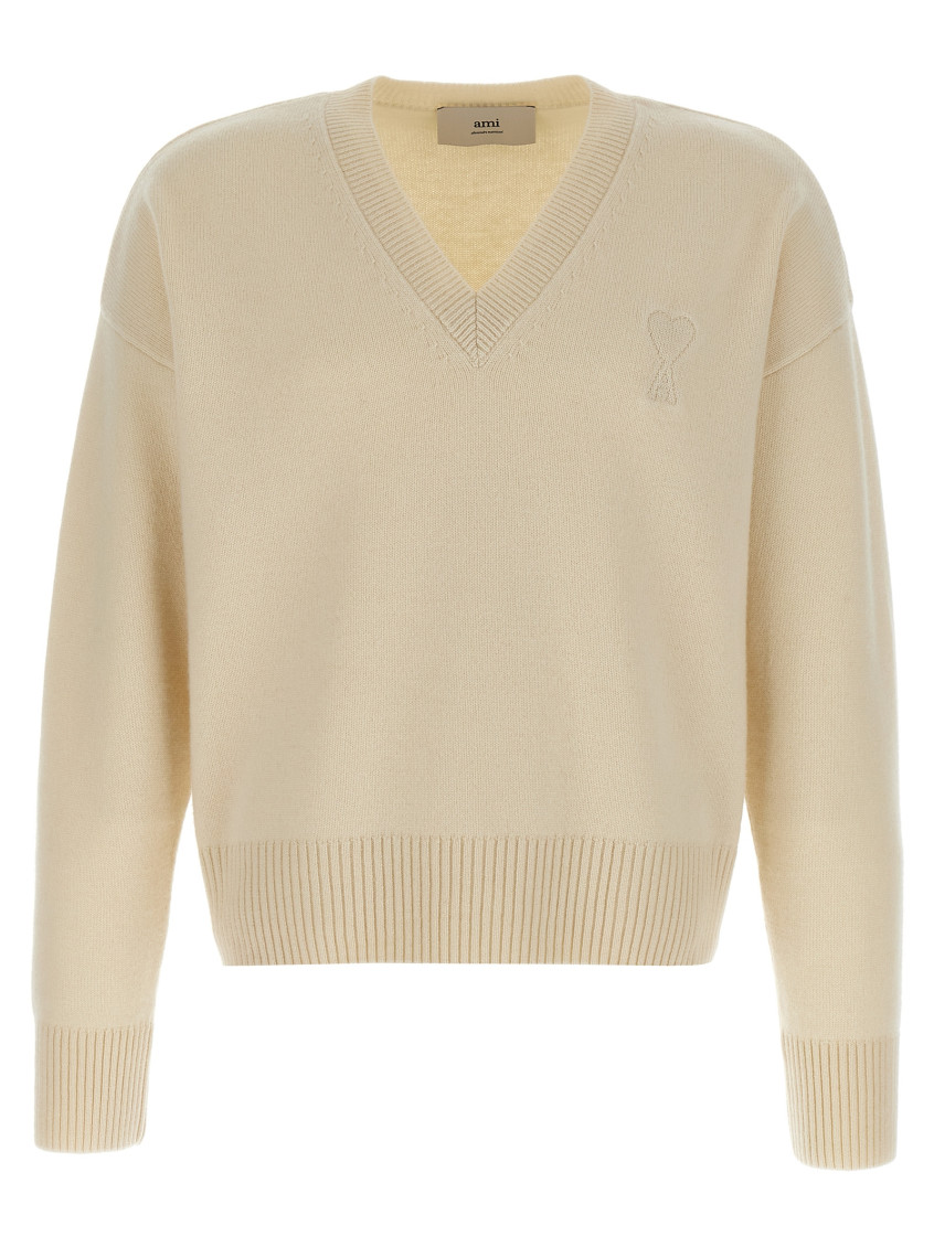 Ami Alexandre Mattiussi Puff Logo Patch Sweater Sweaters And Cardigans Beige In Brown