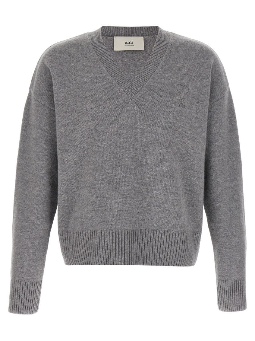 Ami Alexandre Mattiussi Puff Logo Patch Sweater Sweaters And Cardigans Gray In Gray