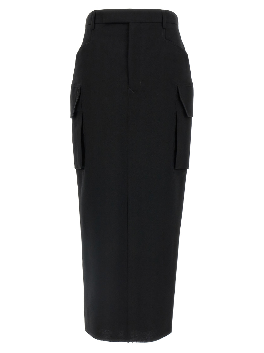 Rick Owens Firbanks Virgin Wool Twill Cargo Skirt In Black