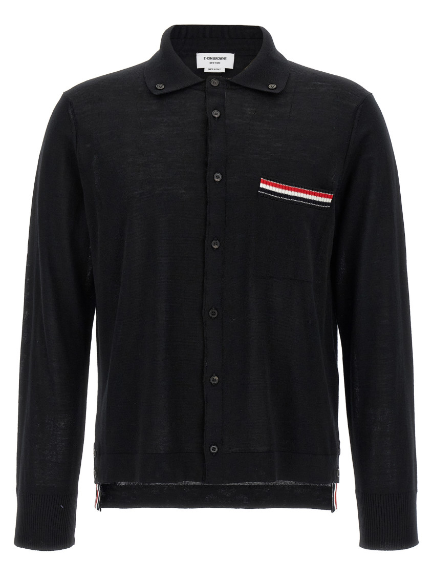 Thom Browne Button-front Knit Cardigan With Grosgrain Detailing In Black
