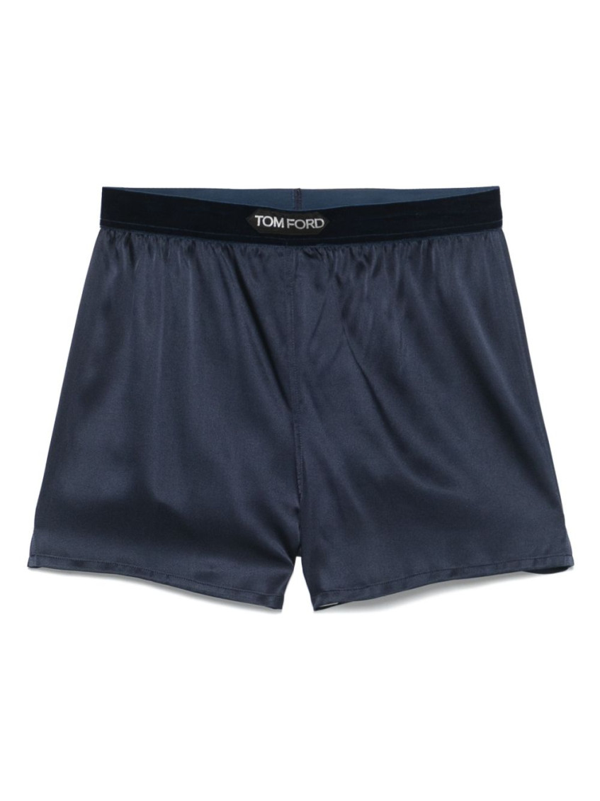 Tom Ford Silk Shorts With Elasticated Waistband And Satin Finish In Blue