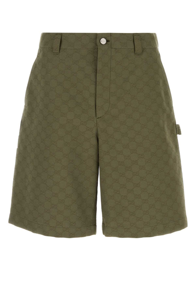 Gucci Olive Green Cotton Blend Bermuda Shorts In Green