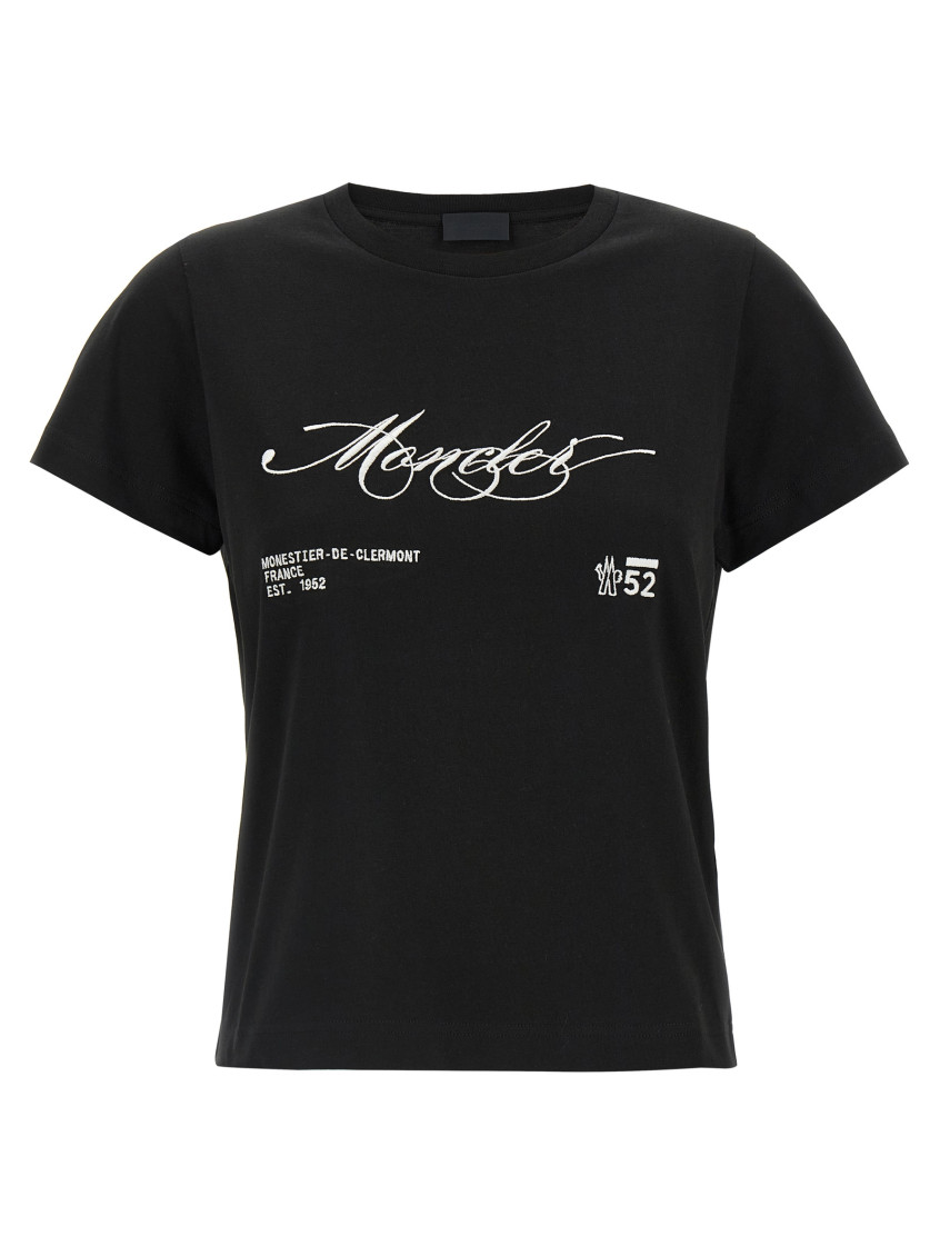 Moncler Cotton T-shirt With Embroidered Cursive Logo In Black