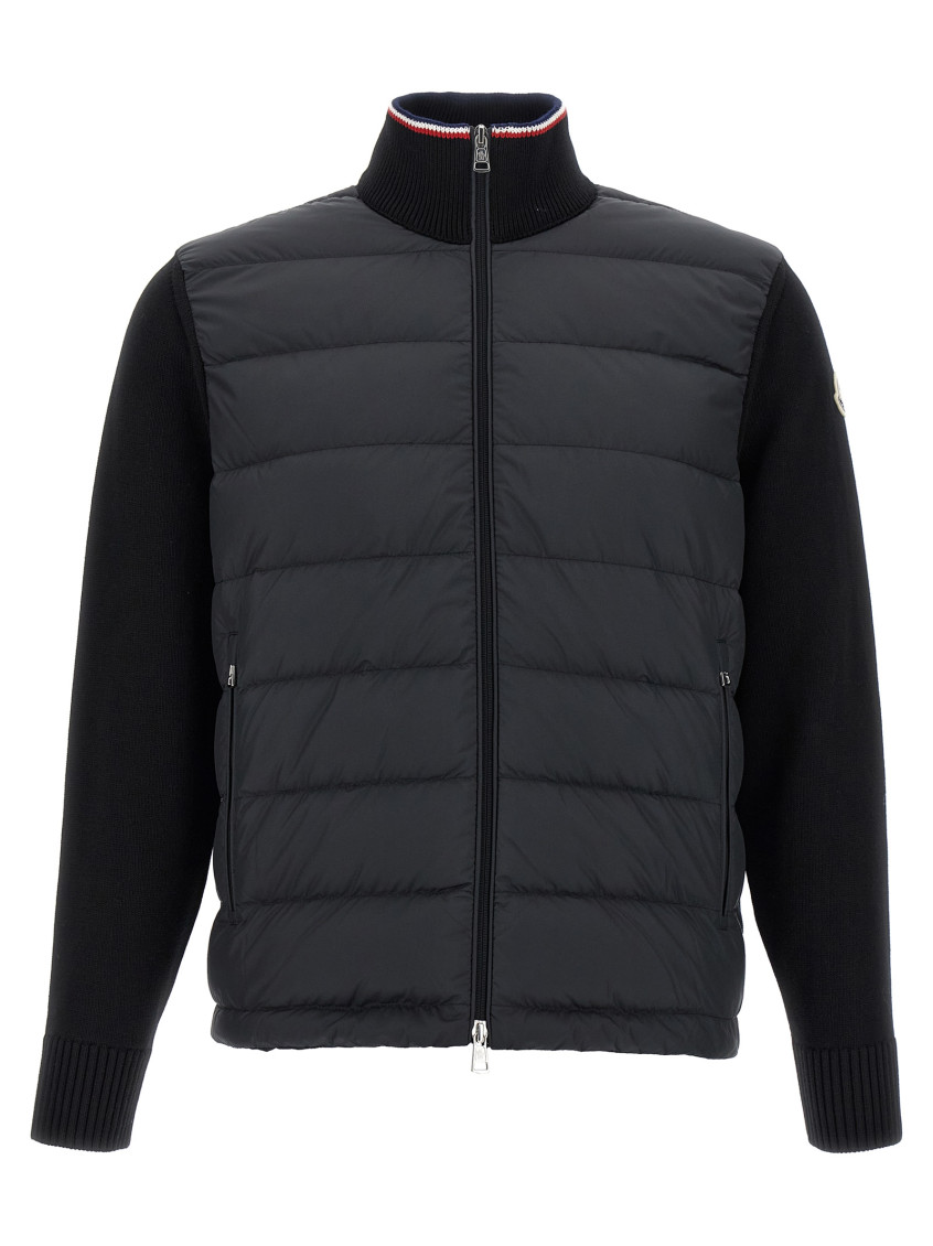 Moncler Padded Cotton Cardigan In Black