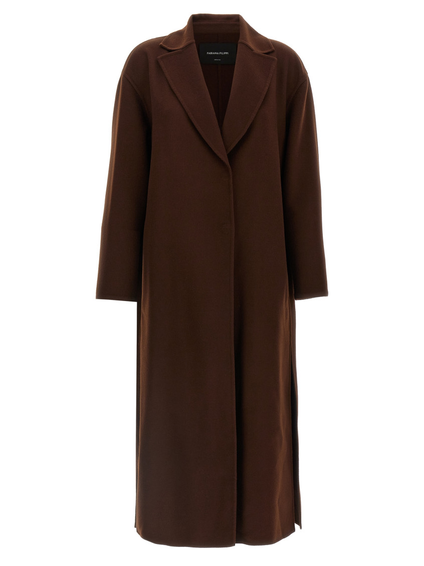 Fabiana Filippi Waist Belt Long Sleeve Lapel Pocket Coat In Red
