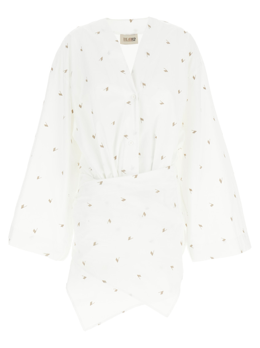 Attico Wrap Detail V-neckline Long Sleeves Dress In White