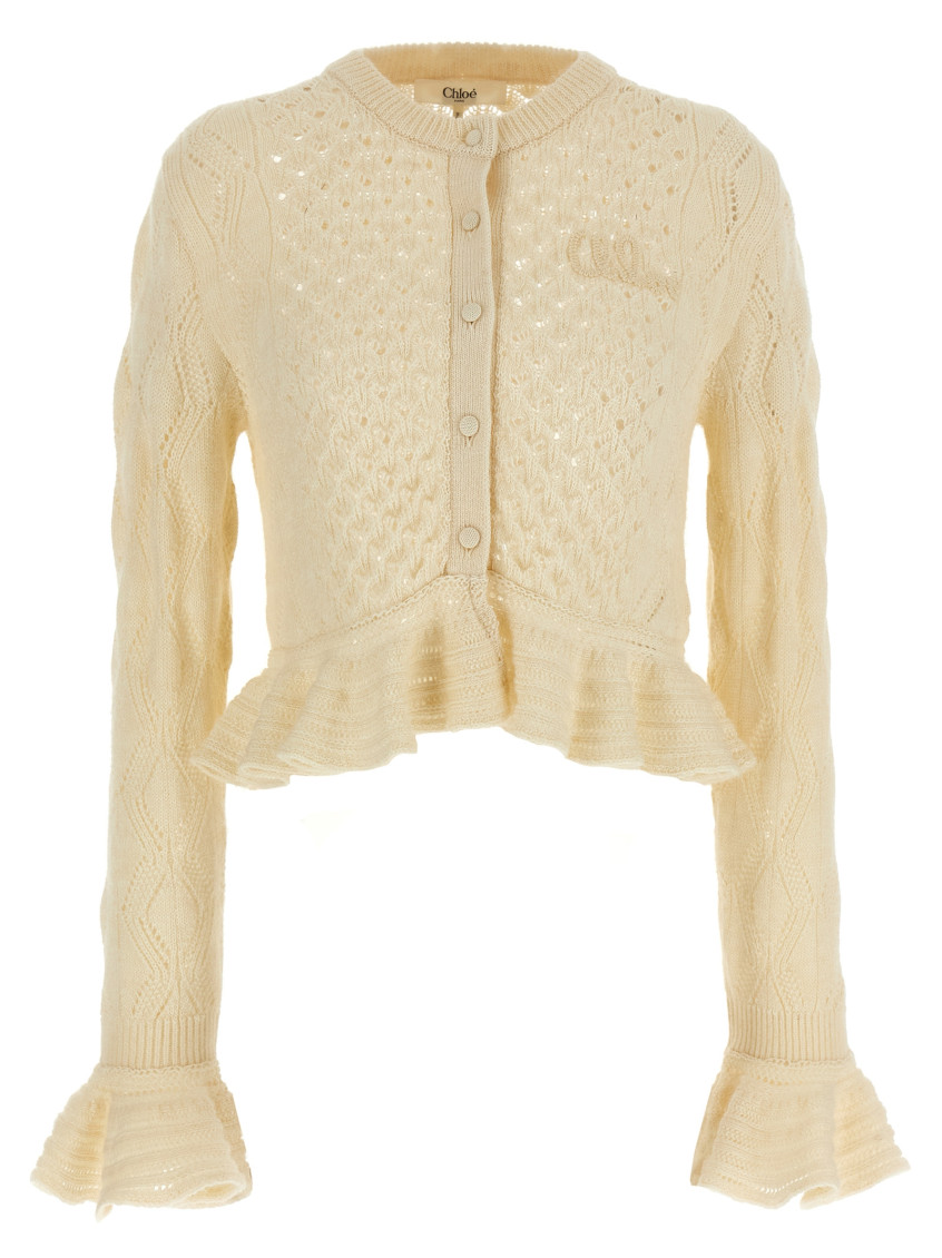 Chloé Off White Pointelle Cardigan In Neutral