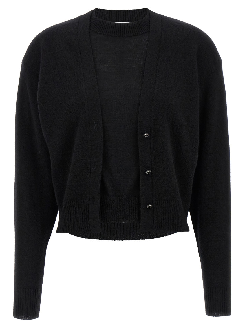 Rabanne Illusion Knit Cardigan Sweater In Black