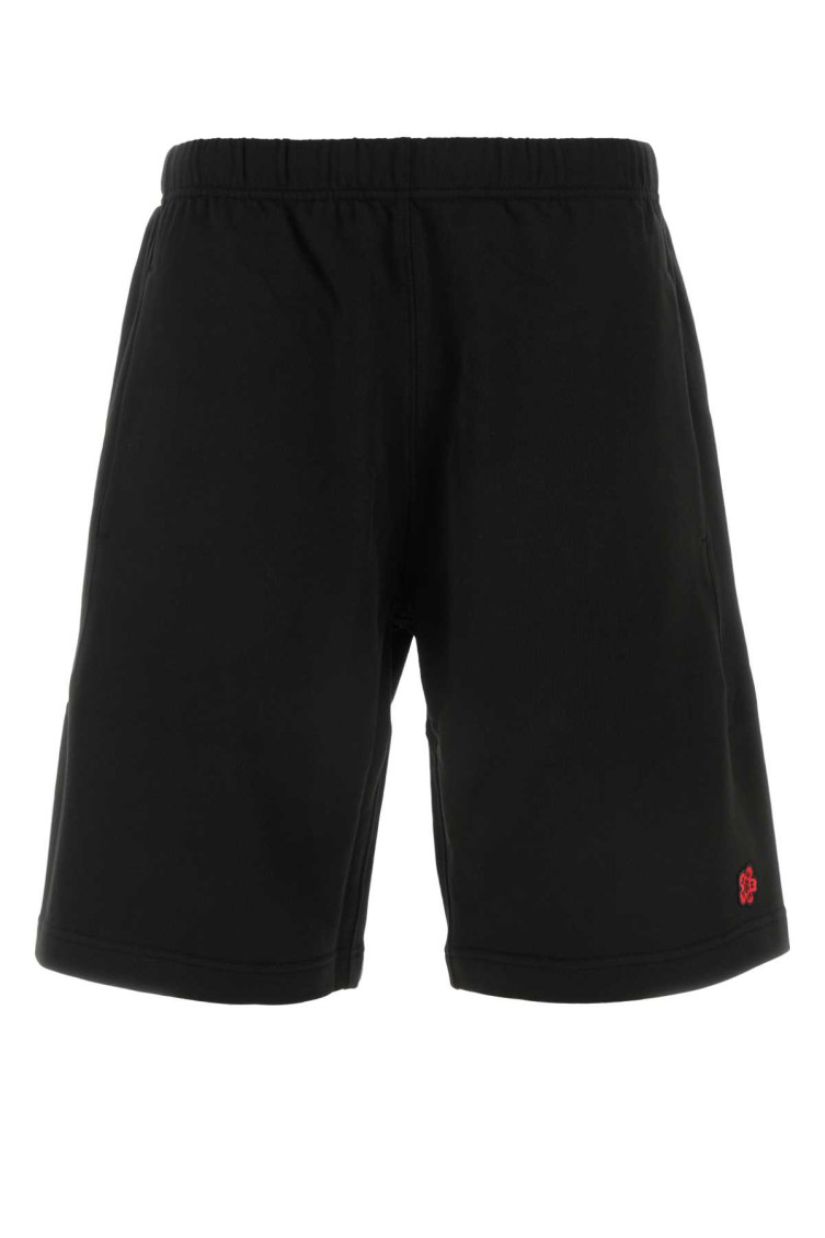 Kenzo Bermuda Cotton Elastic Waistband Shorts In Black
