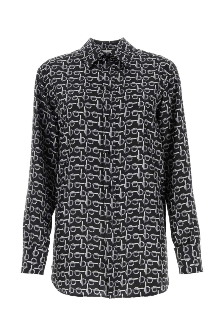 Burberry B Logo Silk Shirt In Black