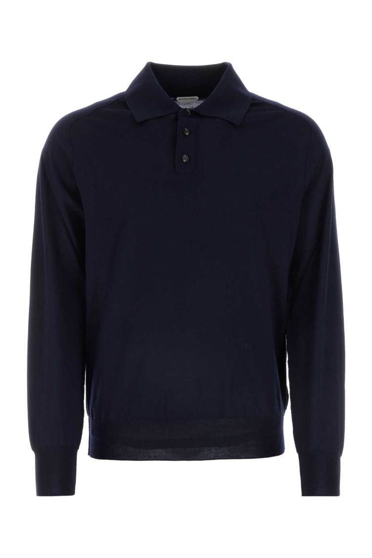 BOTTEGA VENETA DARK BLUE WOOL POLO SHIRT 