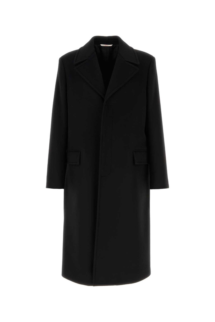Valentino Garavani Wool Blend Coat In Black