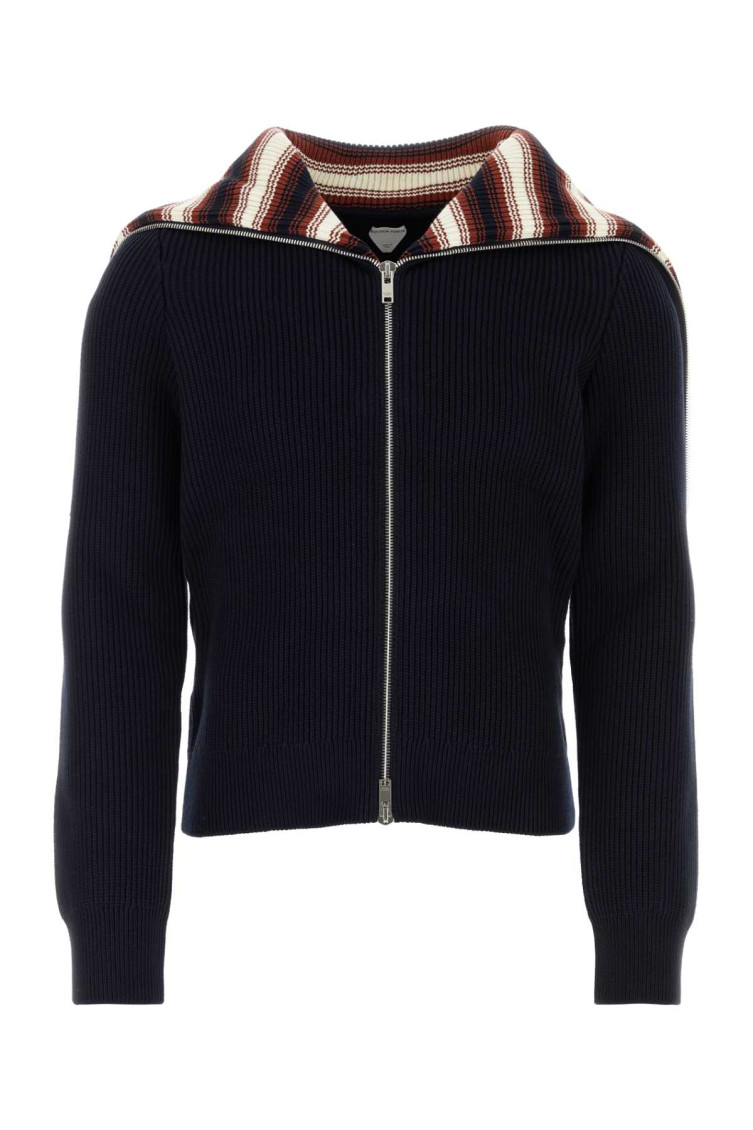 Bottega Veneta Navy Blue Cotton Cardigan In Black