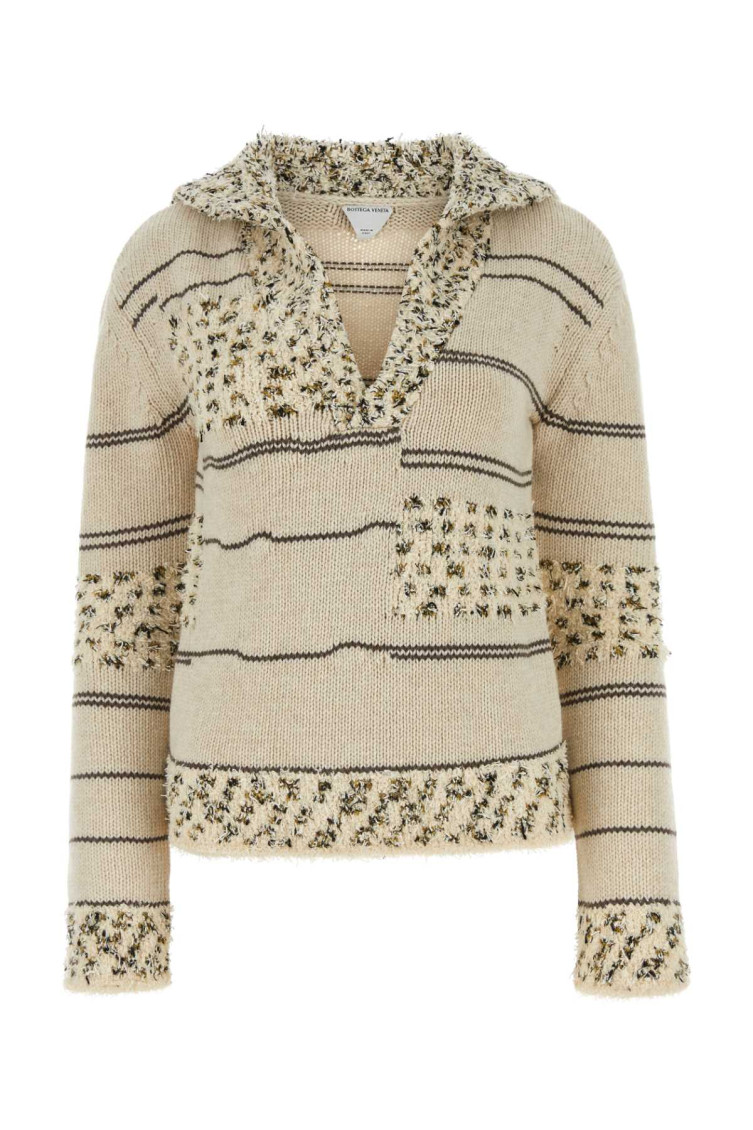 Shop Bottega Veneta Beige Embroidered Wool Polo