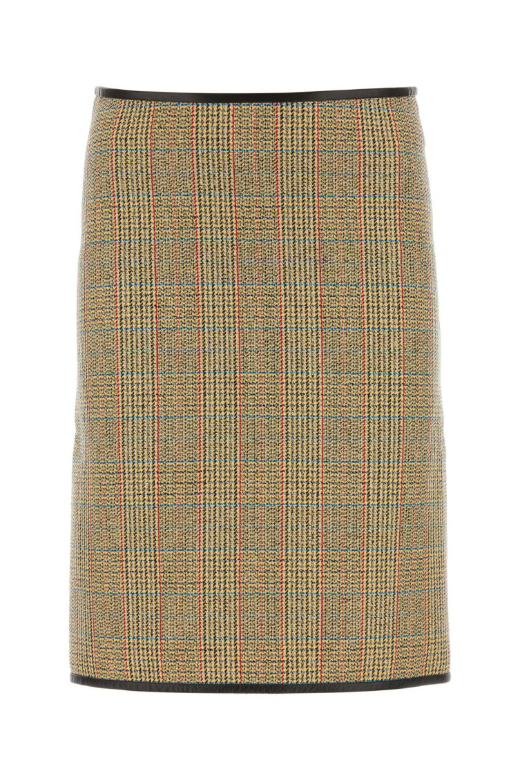 Bottega Veneta Prince Of Wales Wool Skirt In Beige