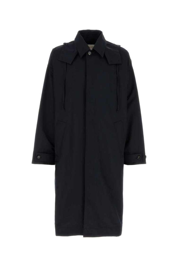 Bottega Veneta Nylon Blend Trench Coat With Buttoned Cuffs In Navy Blue