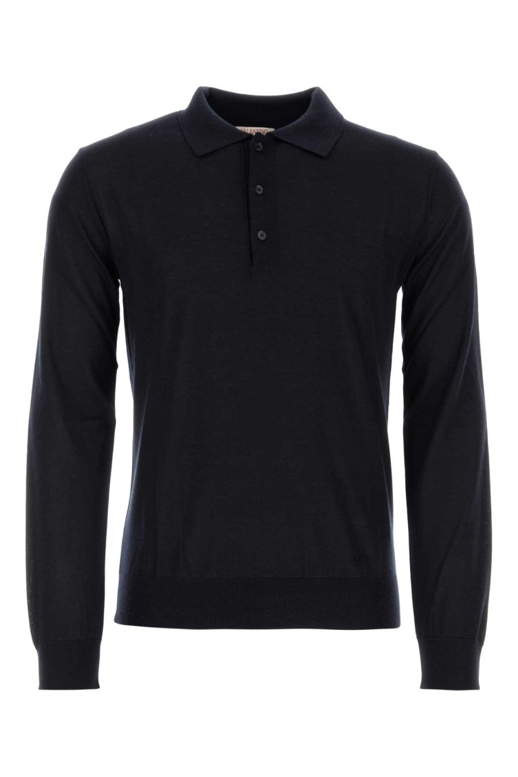 Valentino Midnight Blue Cashmere Blend Polo Shirt In Navy Blue