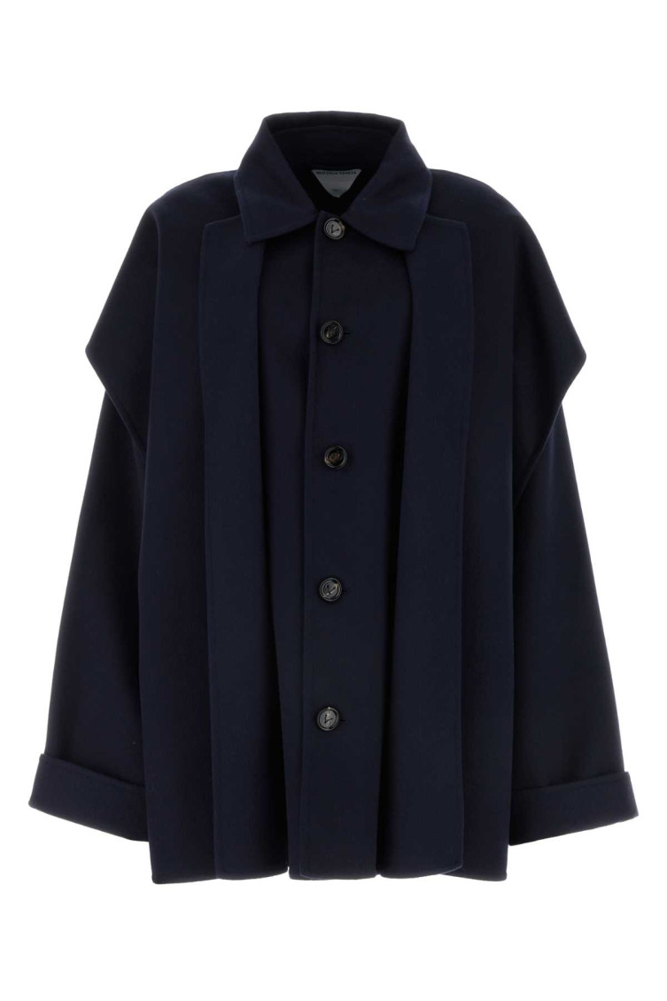 コート BOTTEGA VENETA Midnight blue wool blend cape coat Bottega Veneta Midnight Blue Wool Blend Cape Coat In Black