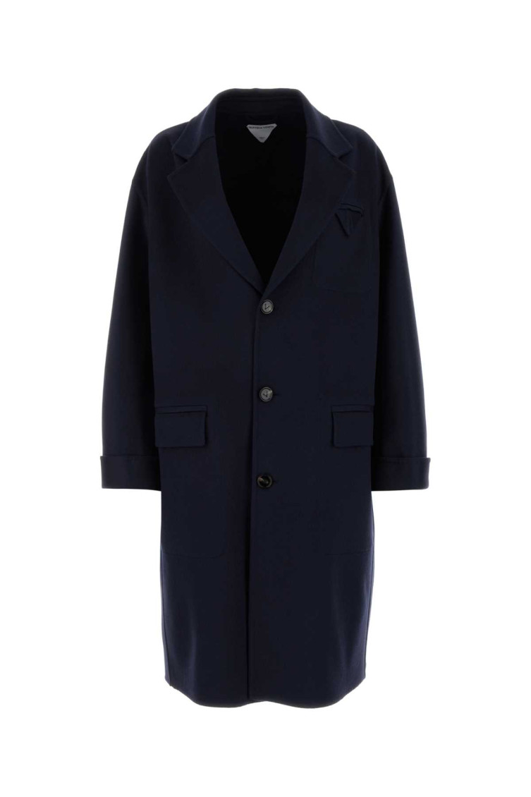 BOTTEGA VENETA NAVY BLUE WOOL BLEND COAT 
