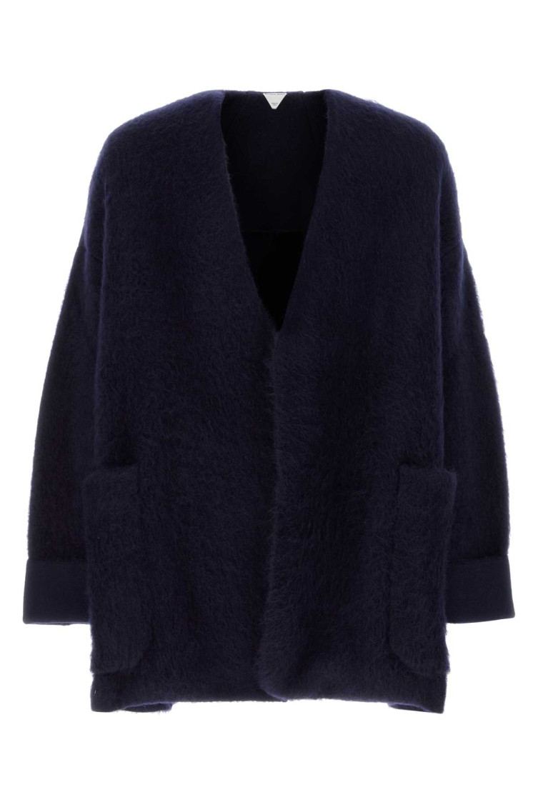 Bottega Veneta V-neck Oversize Wool Blend Cardigan In Navy Blue