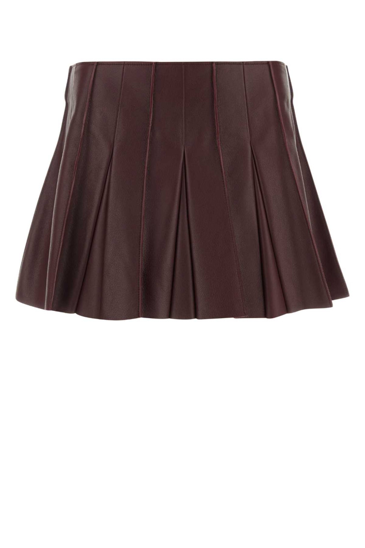 Bottega Veneta Burgundy Leather Mini Skirt In Dark Brown