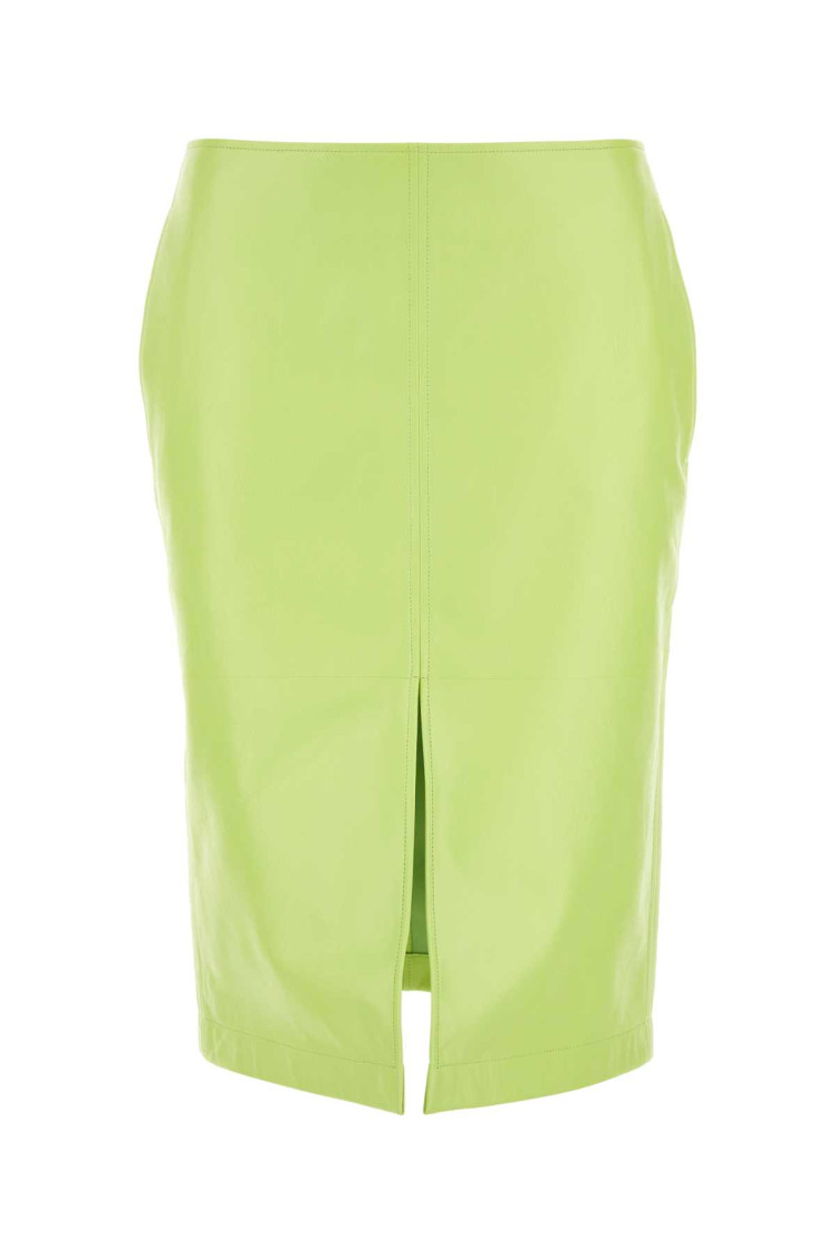 Bottega Veneta Shearling Knee-length Skirt With Front Slit In Neon Green