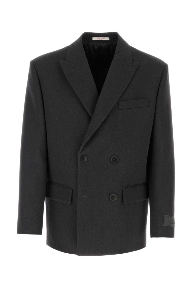 Valentino Double-breasted Wool Blazer In Black