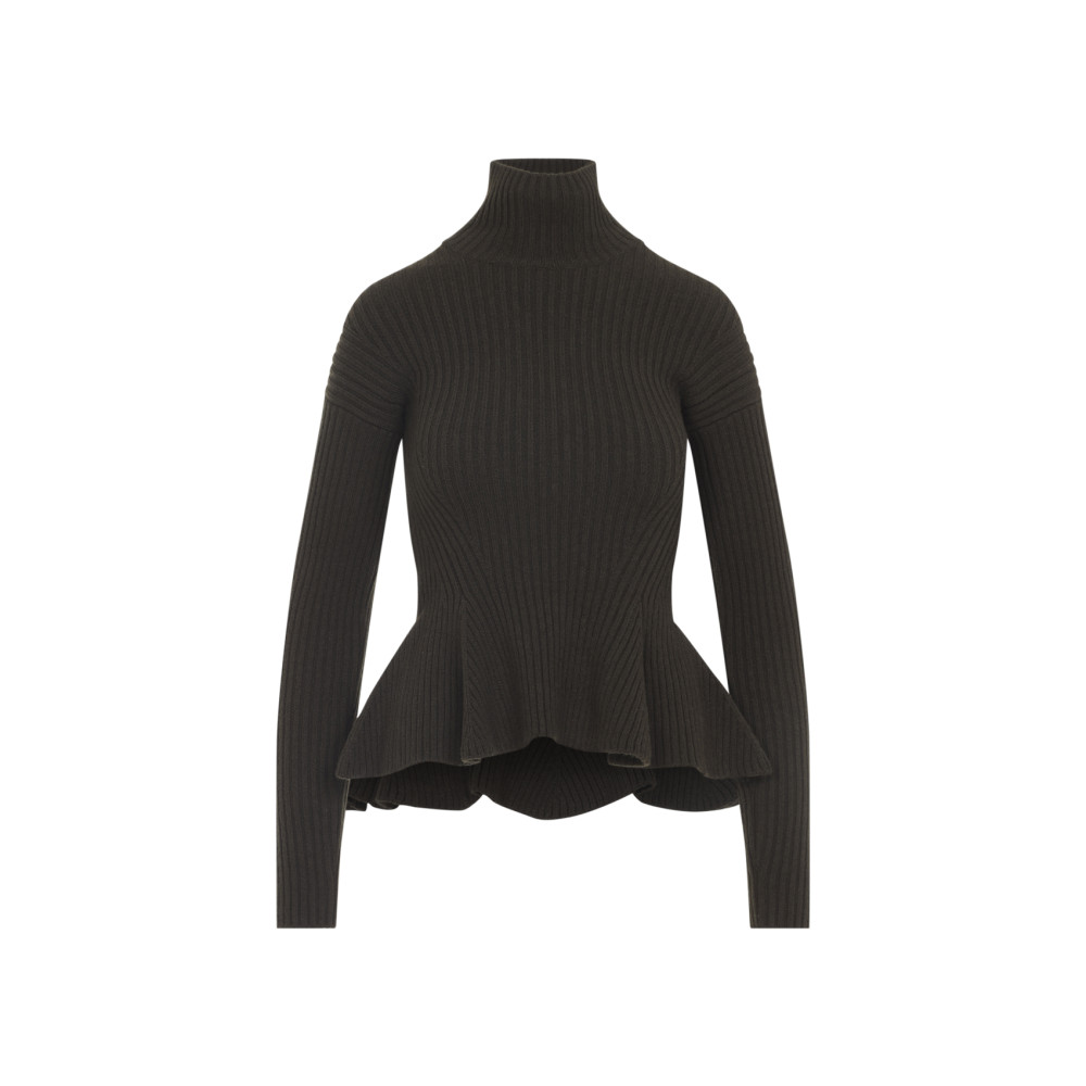 Max Mara Ribbed Wool Cashmere Turtleneck Sweater In Animal Print