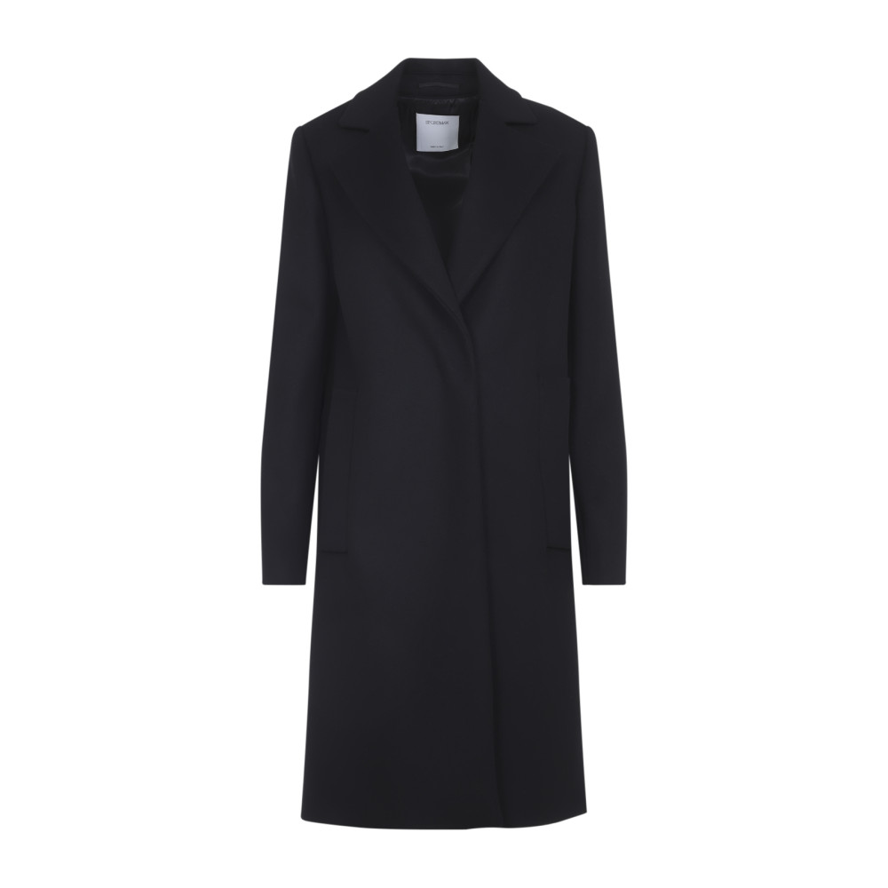 Sportmax Long Black Virgin Wool Coat With Tailored Fit In Black