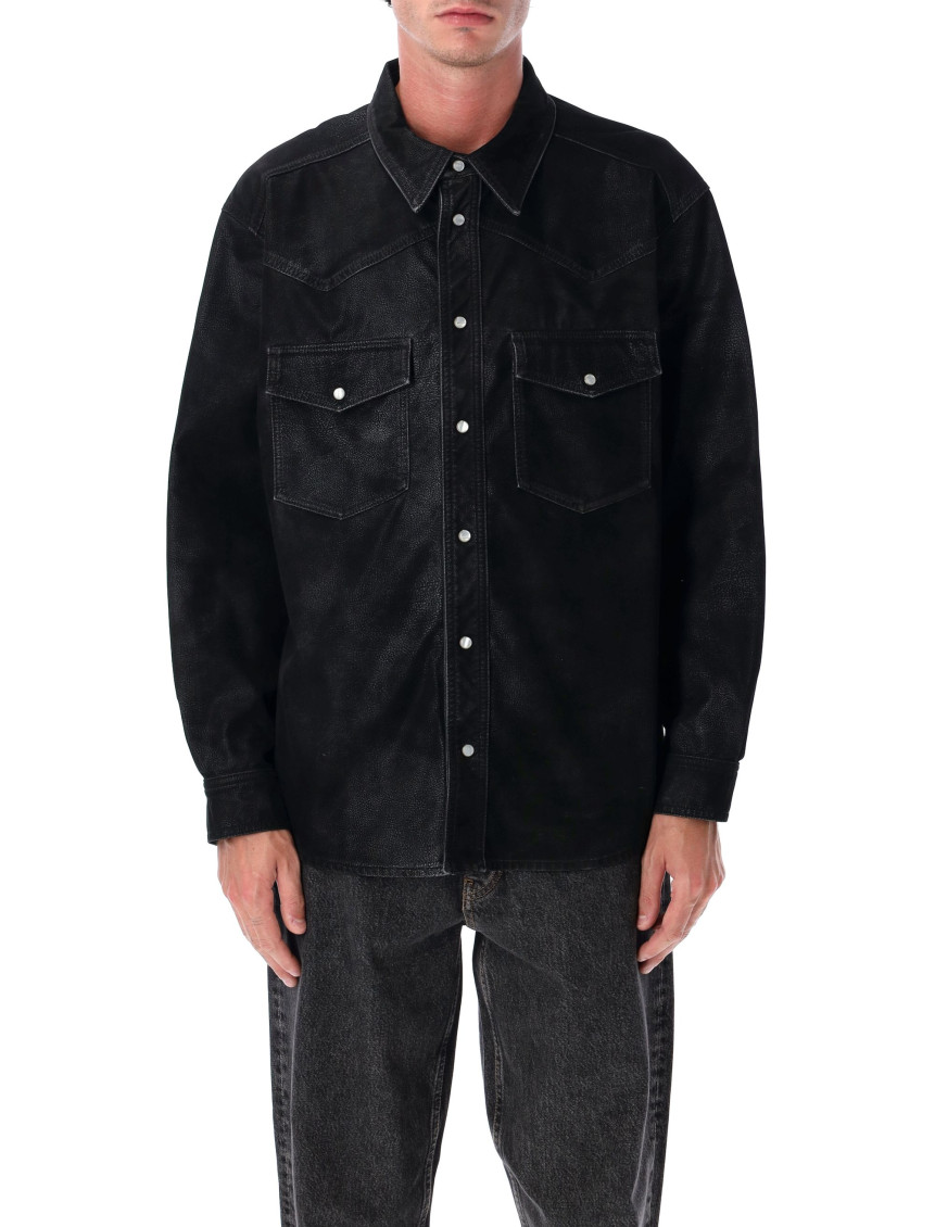 Isabel Marant Vintage Eco Leather Long Sleeve Shirt In Black