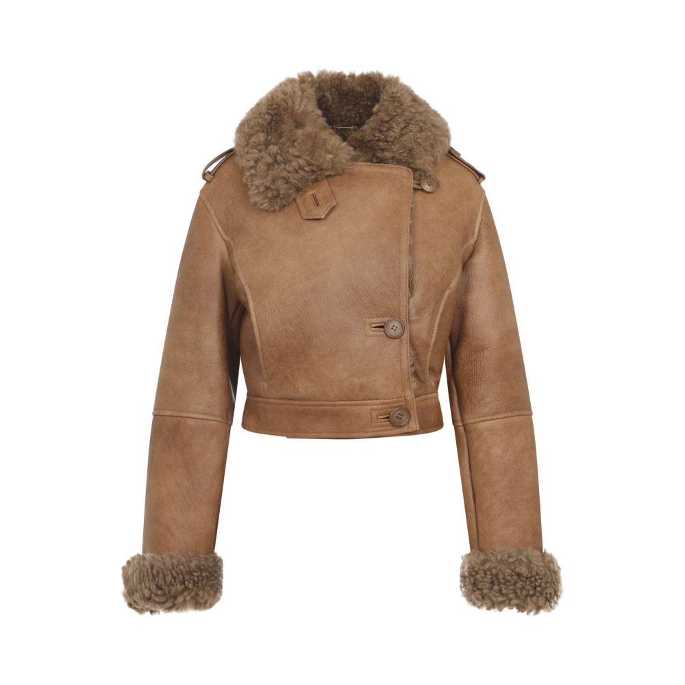 Chloé Cropped Shearling-trimmed Leather Jacket In Brown