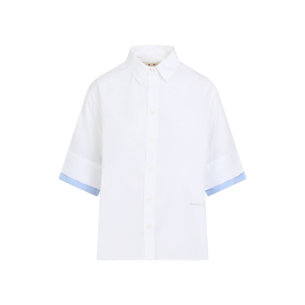 Marni Button-up White Poplin Shirt With Double-layer Cuffs In White