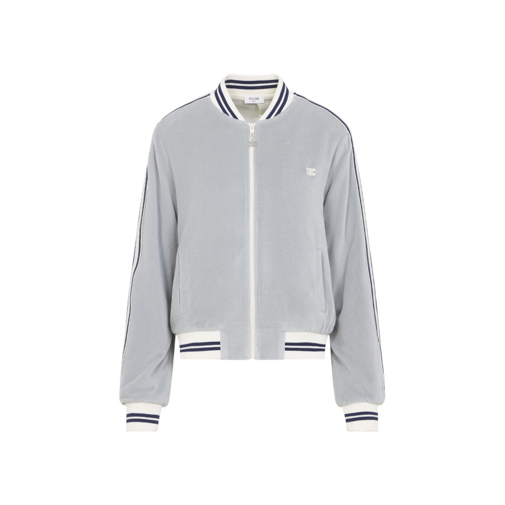 Celine Grey Teddy Tracksuit Triomphe Cotton Jacket In Gray