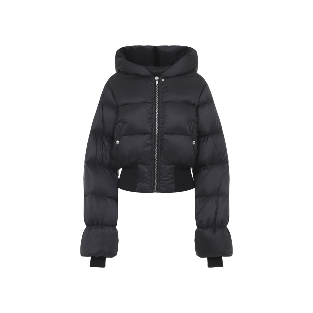 Rick Owens Black Down Jacket With Crop Design And Fixed Hood In Tech Fabric Woman In Black