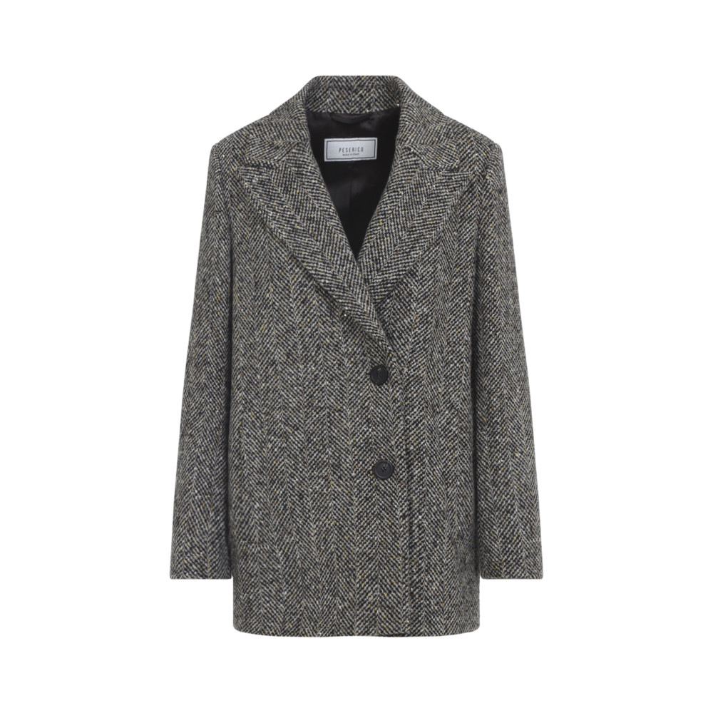 Peserico Textured Herringbone Mid-length Coat With Notched Lapel In Gray