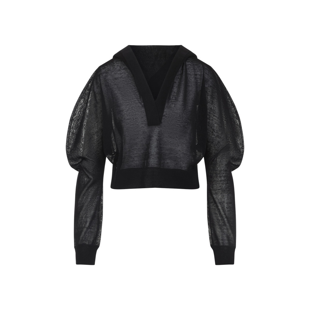 Alaïa Long-sleeved Linen And Silk Hooded Top In Black