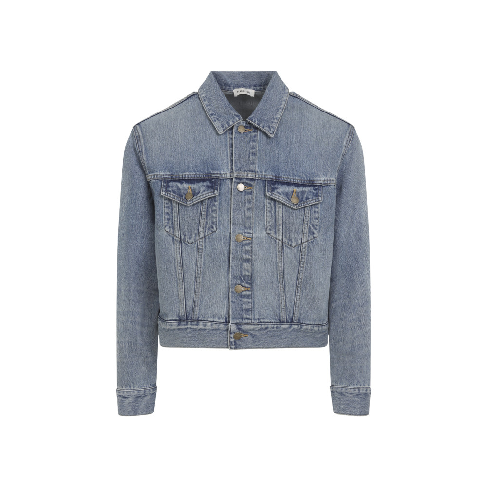 Fear Of God Light Blue Denim Jacket With Button-up Front And Vintage Finish In Blue