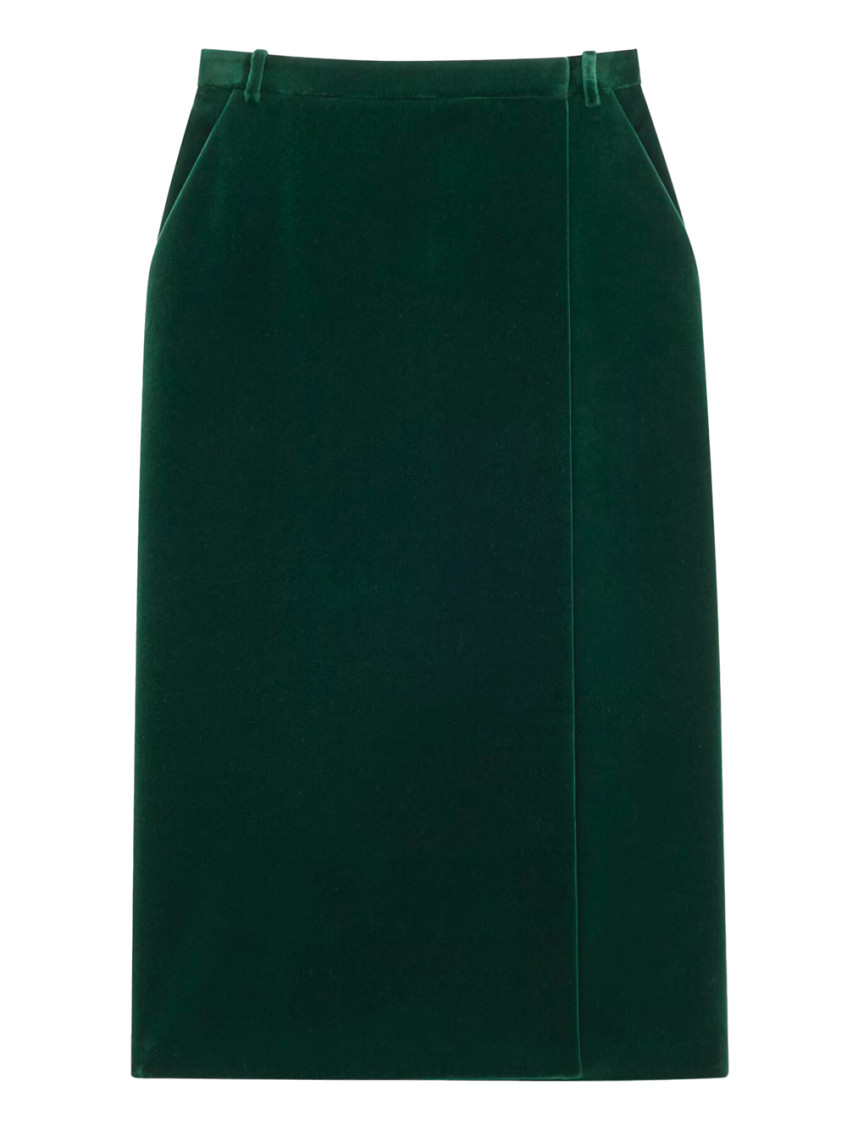 Saint Laurent Cotton Velvet Crisscross Midi Skirt Clothing In Green