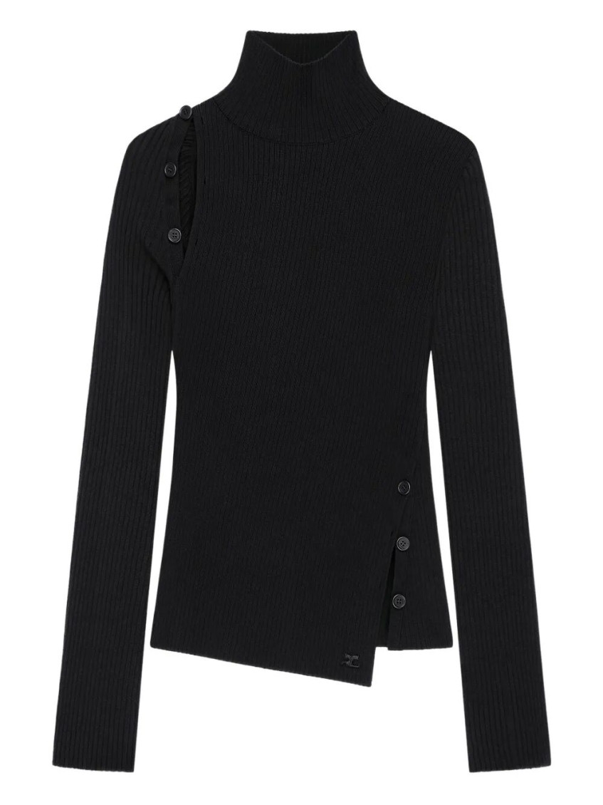 Courrèges Oblique Butonned Mockneck Sweater Clothing In Black