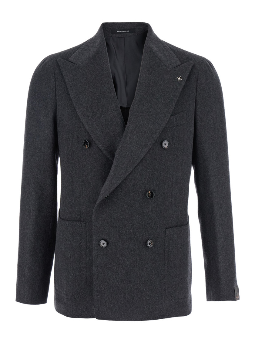 Tagliatore Grey Herringbone Double-breasted Blazer In Gray