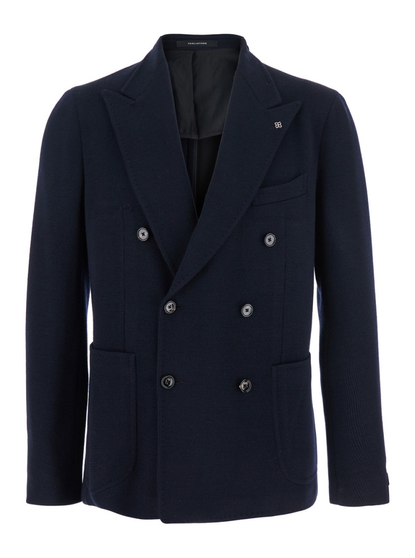 Tagliatore Navy Blue Double-breasted Blazer In Blue